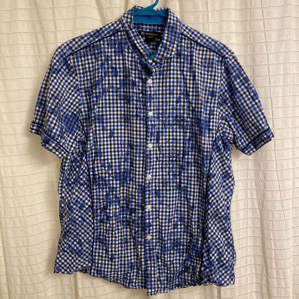 inc international concepts mens shirt Large Button Up Blue White Floral Cotton